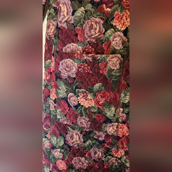 Home Made Repurposed Quilt Quilted Long Jacket Coat Floral Purple Trim Large - Picture 3 of 7